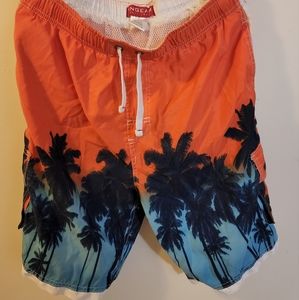 Ingear Est 1990 Orange Blue Palm Trees Swim Trunks Size Large